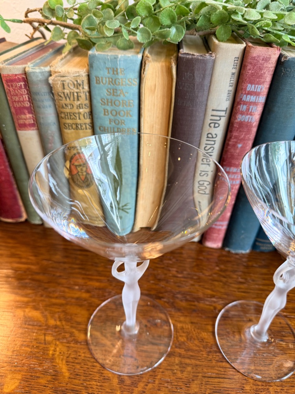 Vintage French Bayrel Crystal Martini Coupes with Frosted Nude Stem- Pair - Picture 8 of 16